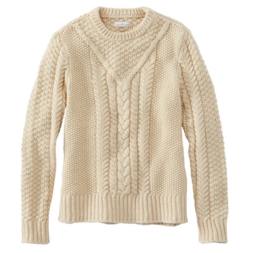 NWT Women’s Signature Cotton Fisherman sweater L.L. Bean Cream Cable Knit